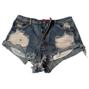 Signature8 Womens Distressed Denim Shorts Blue Medium Wash High Rise Size Medium